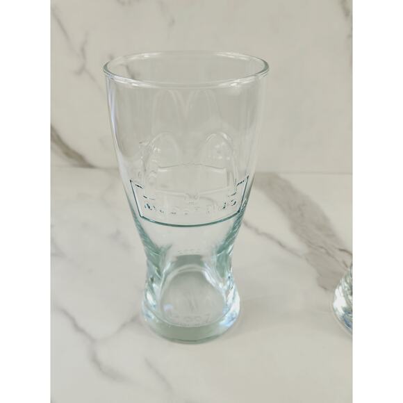 McDonald's Clear Tall Glass 16oz Drinking Glasses 6 1/2" Embossed Logo 1992 x2 - Picture 2 of 13